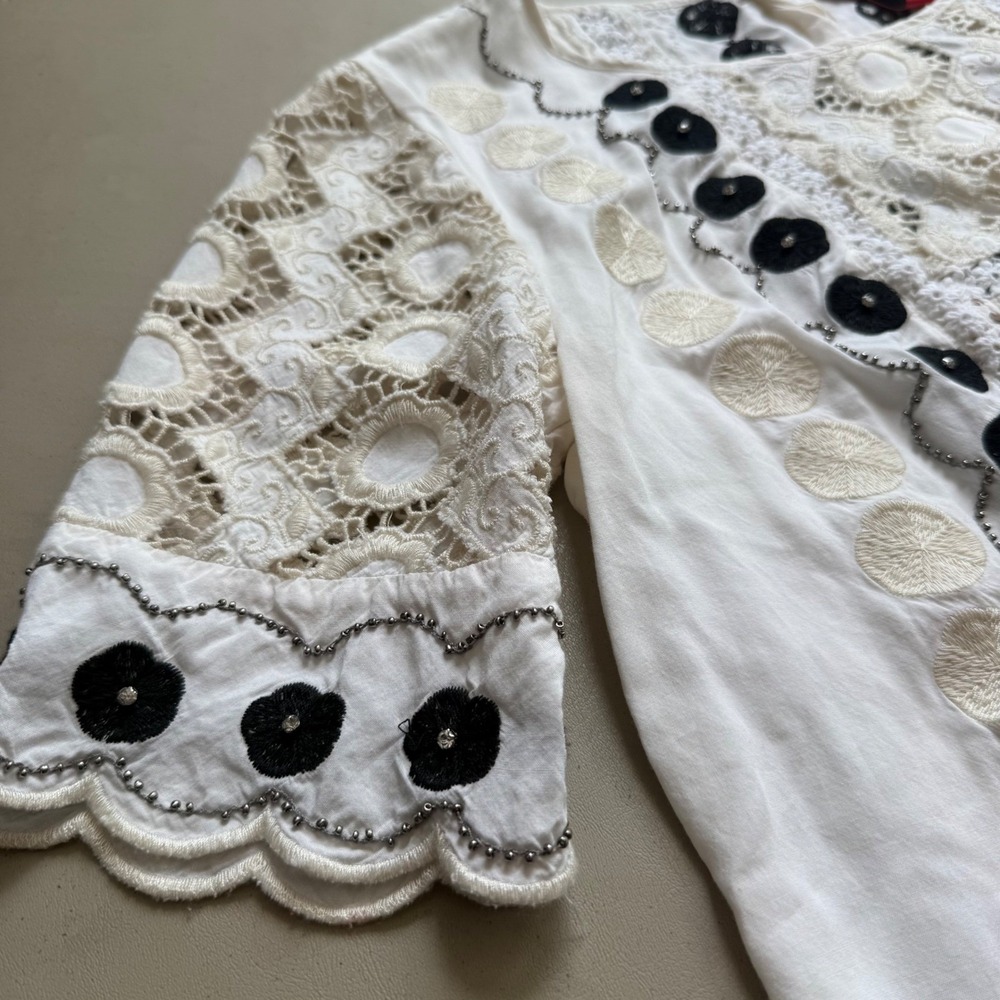 Anthropologie lace embroidered Top S Boho peasant Festival Cottagecore Romantic - Picture 6 of 13